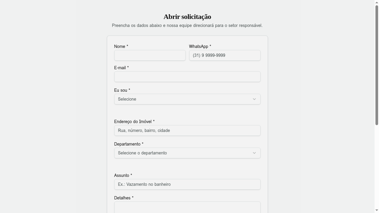 Tela inicial do formulário público — todos os campos com asterisco (*) são obrigatórios.